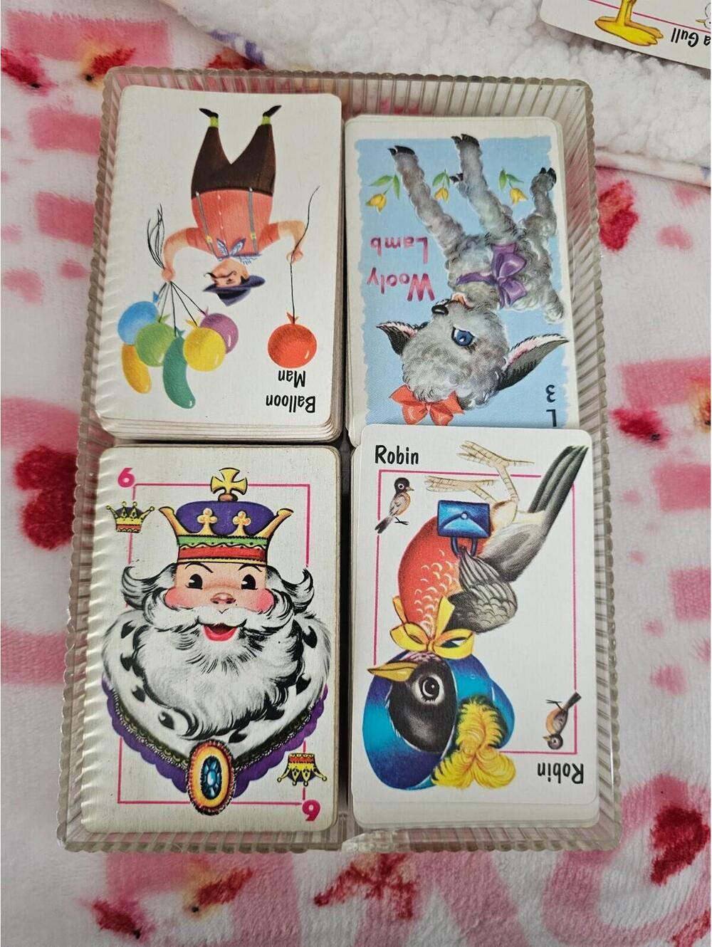 Set of 4 Whitman Vintage Playing Cards W/Case Crafting Old Maid Hawk Animal Rum - Picture 9 of 15